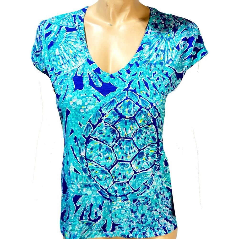 Lilly Pulitzer Daley Tee Women’s Size XS Capri Teal Pop Tortuga Time T-Shirt